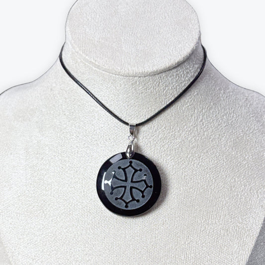 Pendentif Obsidienne Noir | Croix Occitanie