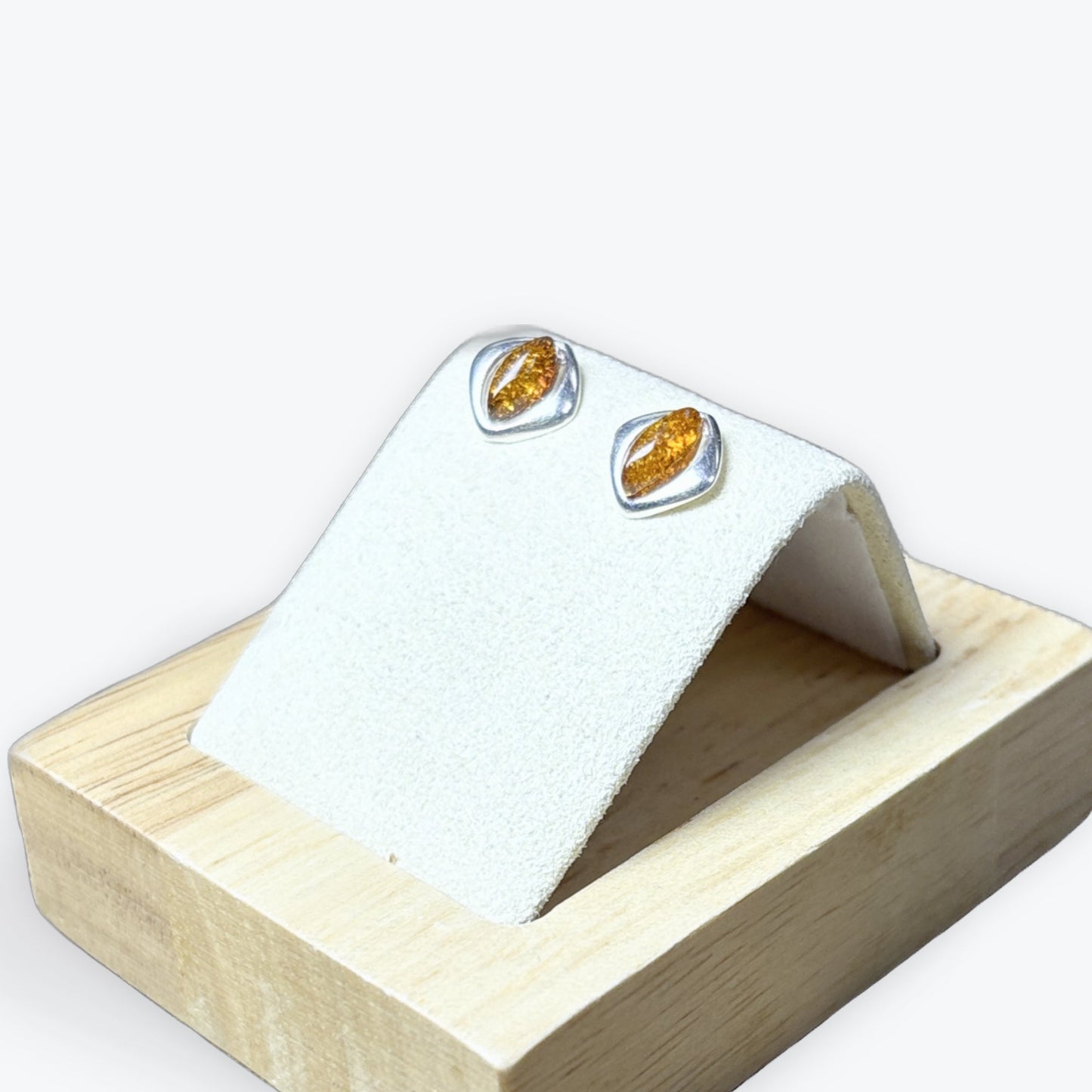 Boucle d'oreilles puce ambre marquise - Argent 925