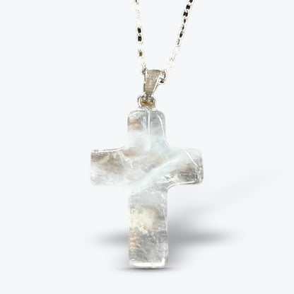 Pendentif Croix en Pierre Naturelle Polie, 15 pierres au choix, bélière et chaîne | 1,8x2,5x4cm