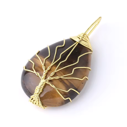 Pendentif naturelle Arbre de vie tressé - Goutte d'eau Dorée