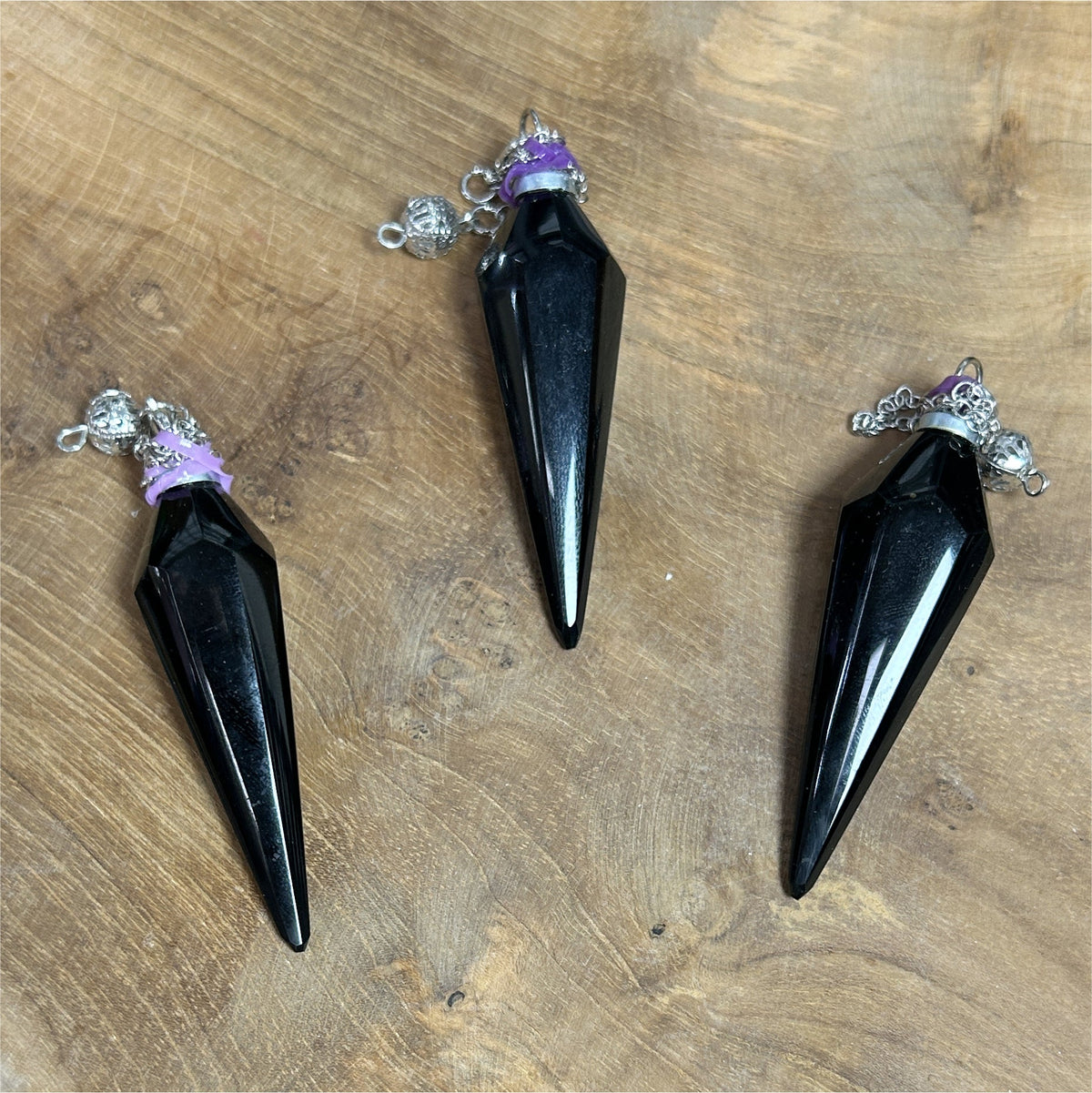 Pendule XL facetté - Obsidienne Noir