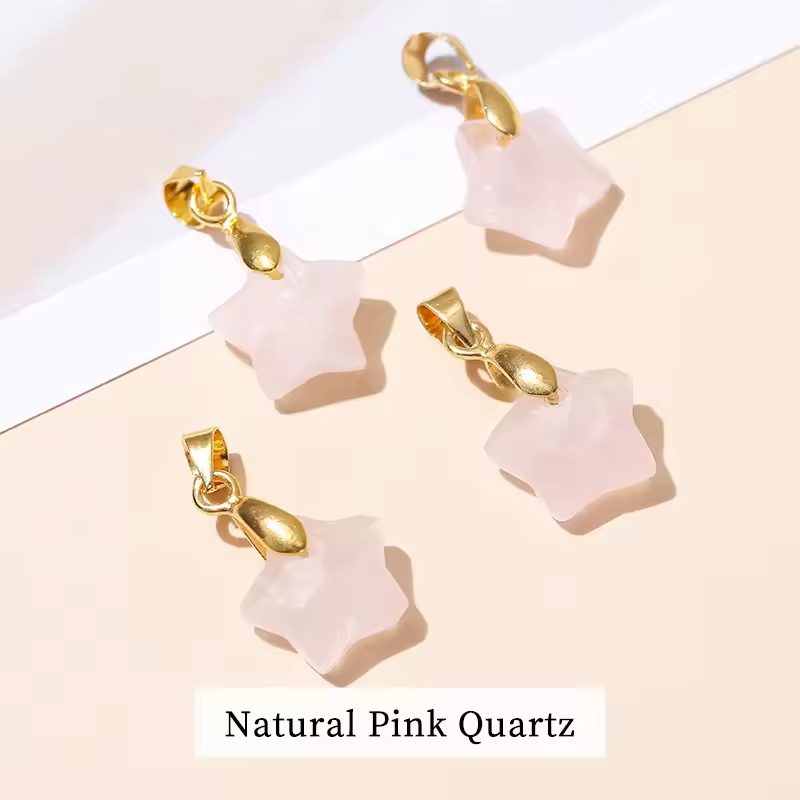 Pendentif étoile Facetté en Quartz rose 12x5mm