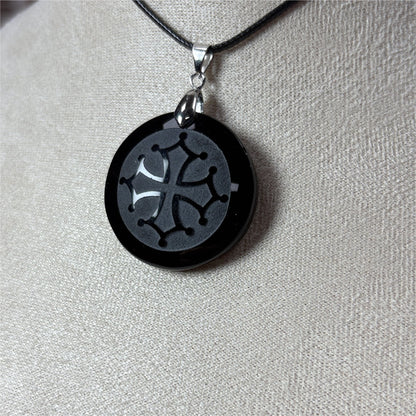 Pendentif Obsidienne Noir - Croix Occitanie