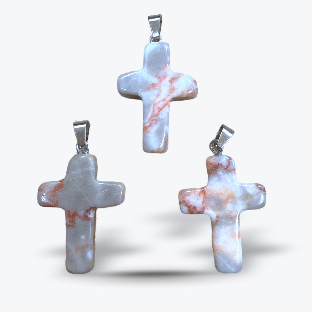 Pendentif Croix en Pierre Naturelle Polie, 15 pierres au choix, bélière et chaîne | 1,8x2,5x4cm
