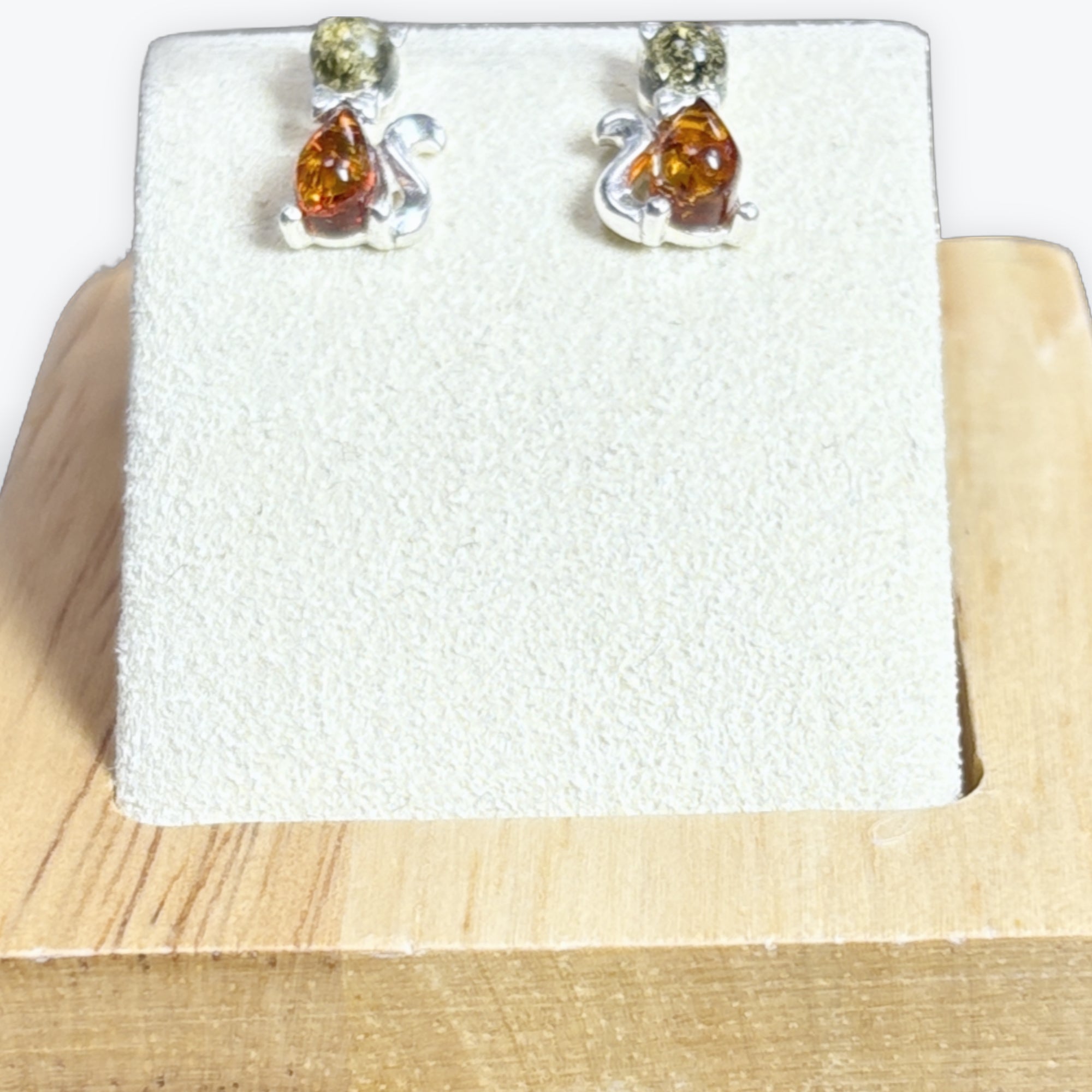 Boucles d'oreilles clou en chat Ambre - Argent 925