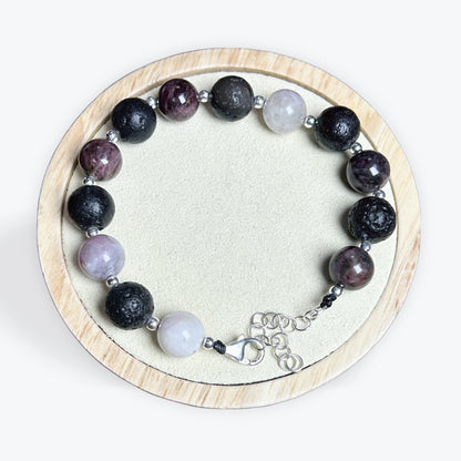 Bracelet Tourmaline Rose Et Pierre De Lave Avec Apprêts