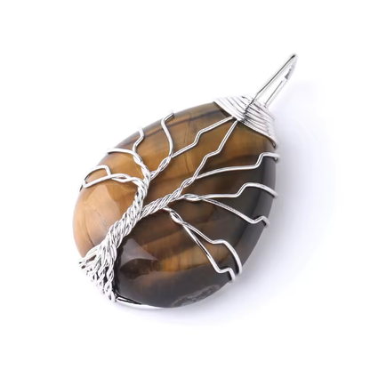 Pendentif naturelle Arbre de vie tressé - Goutte d'eau argentée
