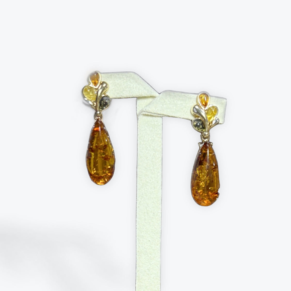 Magnifique boucles pendante avec 8 ambre au total - Argent 925 plaqué or (Vermeil)