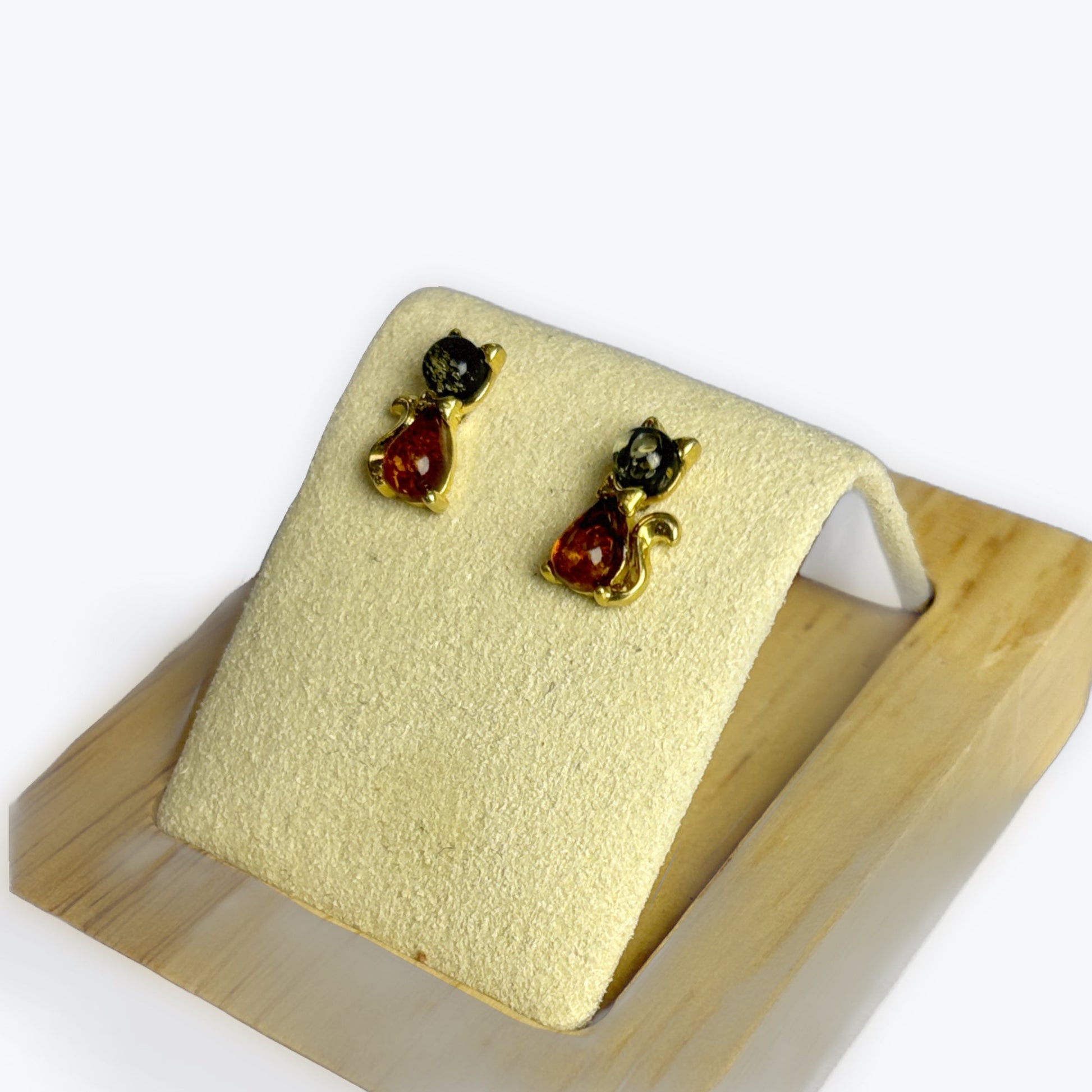 Vermeil - Boucles d'oreilles clou en chat Ambre