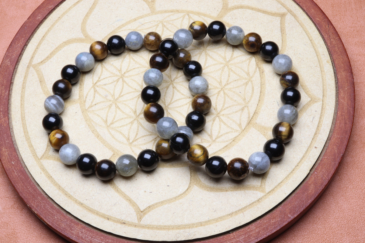 Bracelet Triade Tigre, Obsidienne & Labradorite
