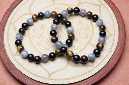 Bracelet Triade Tigre, Obsidienne & Labradorite