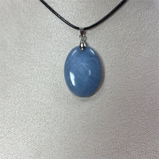 Pendentif - Agate Bleu Naturel - Bélière Acier Inoxydable