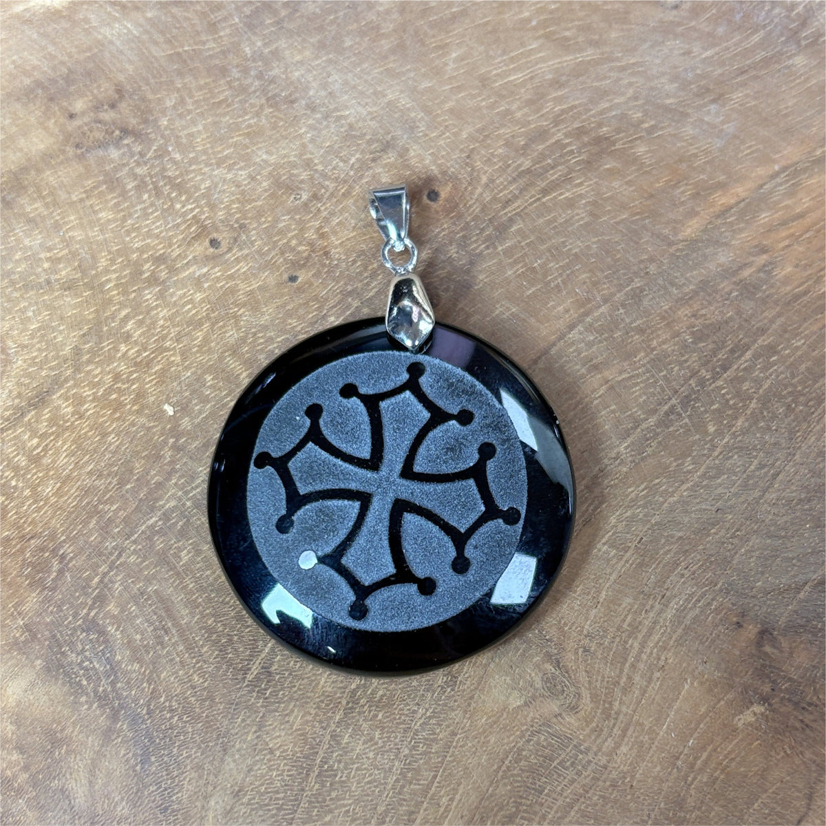 Pendentif Obsidienne Noir - Croix Occitanie