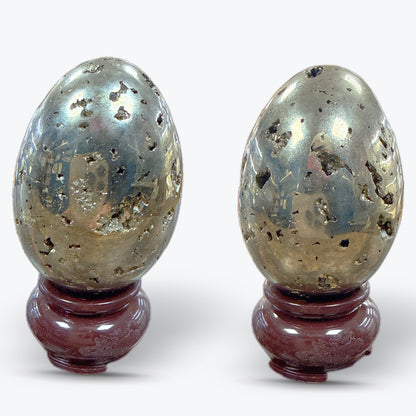 Œuf Poli en Pyrite Naturelle du Pérou – Doré Métallique, Cavités Cristallisées - Pièce unique | 244gr - 6x4cm