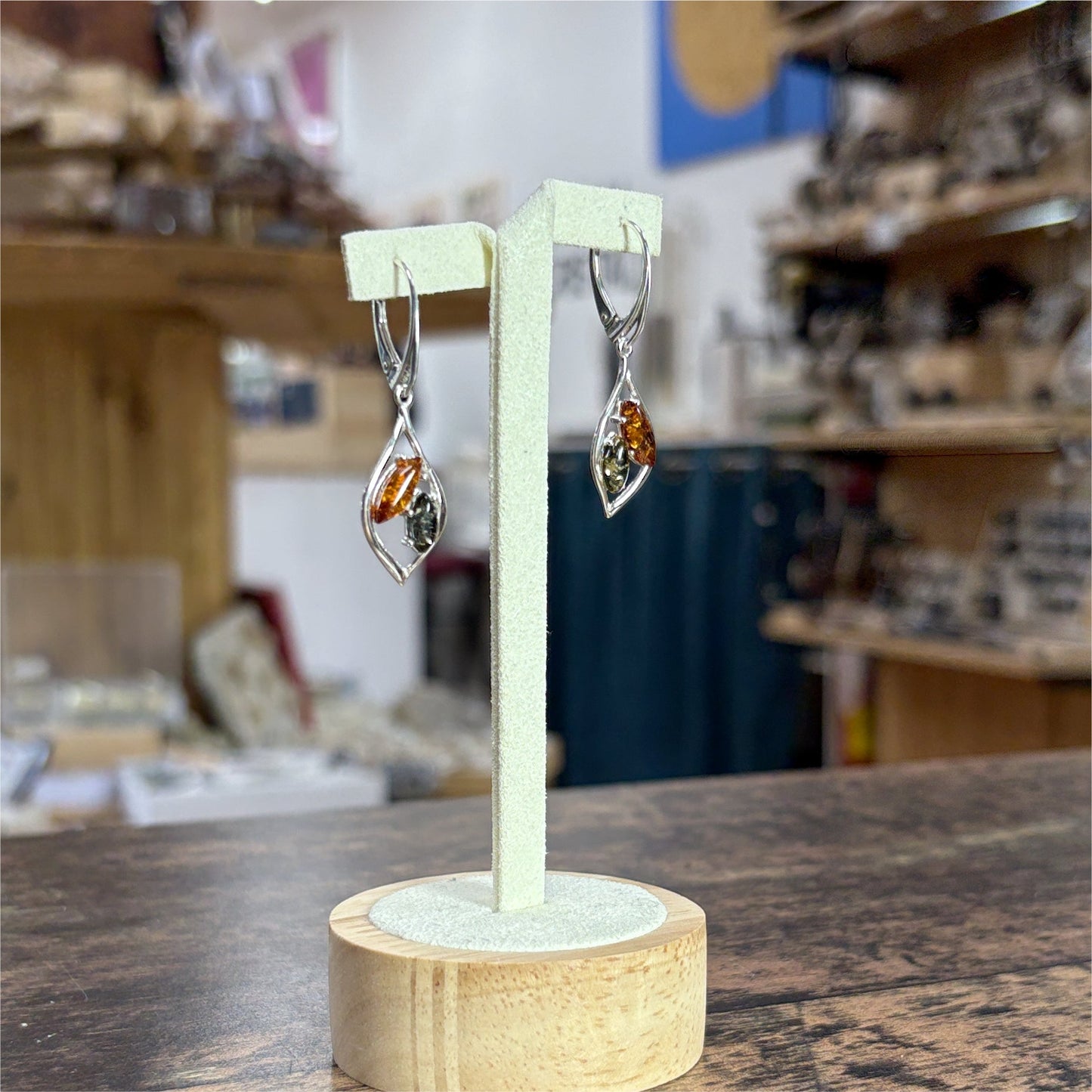 Boucle d'oreilles 2 ambre Marquise multi couleurs - Argent 925