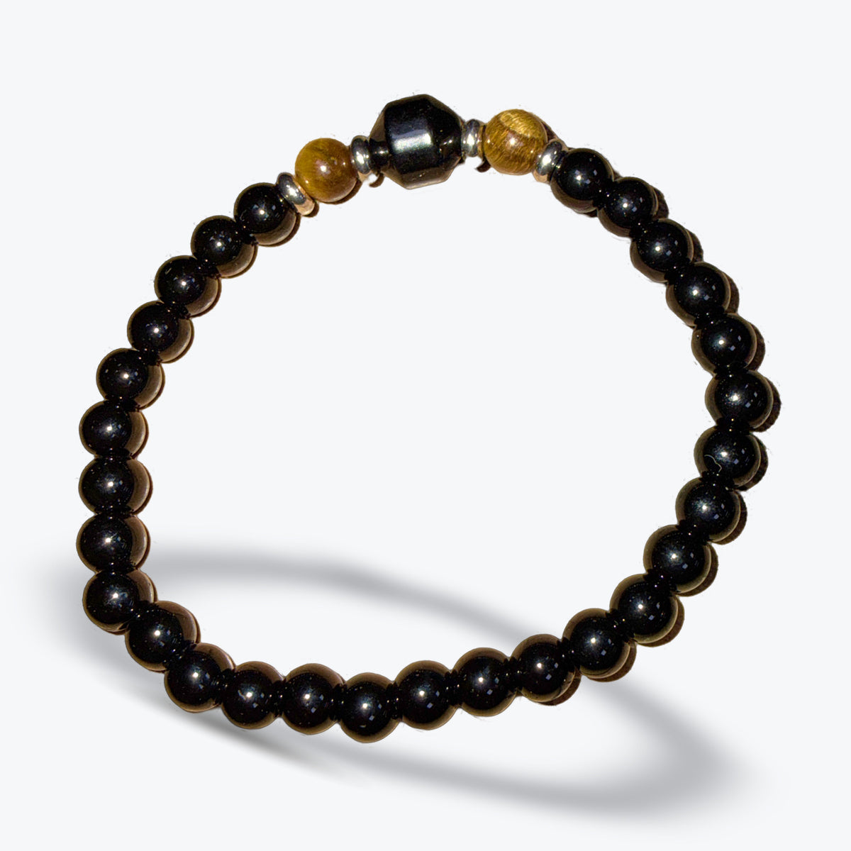 Bracelet en Onyx Naturel noir Mix - Perles rondes 6 mm – Améthyste ou Œil de tigre