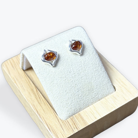 Boucles d'oreilles clou Ovale Ambre - Argent 925