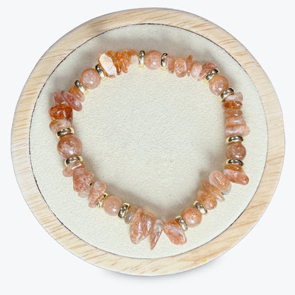 Bracelet En Pierre De Soleil Avec Perles Plates Dorées