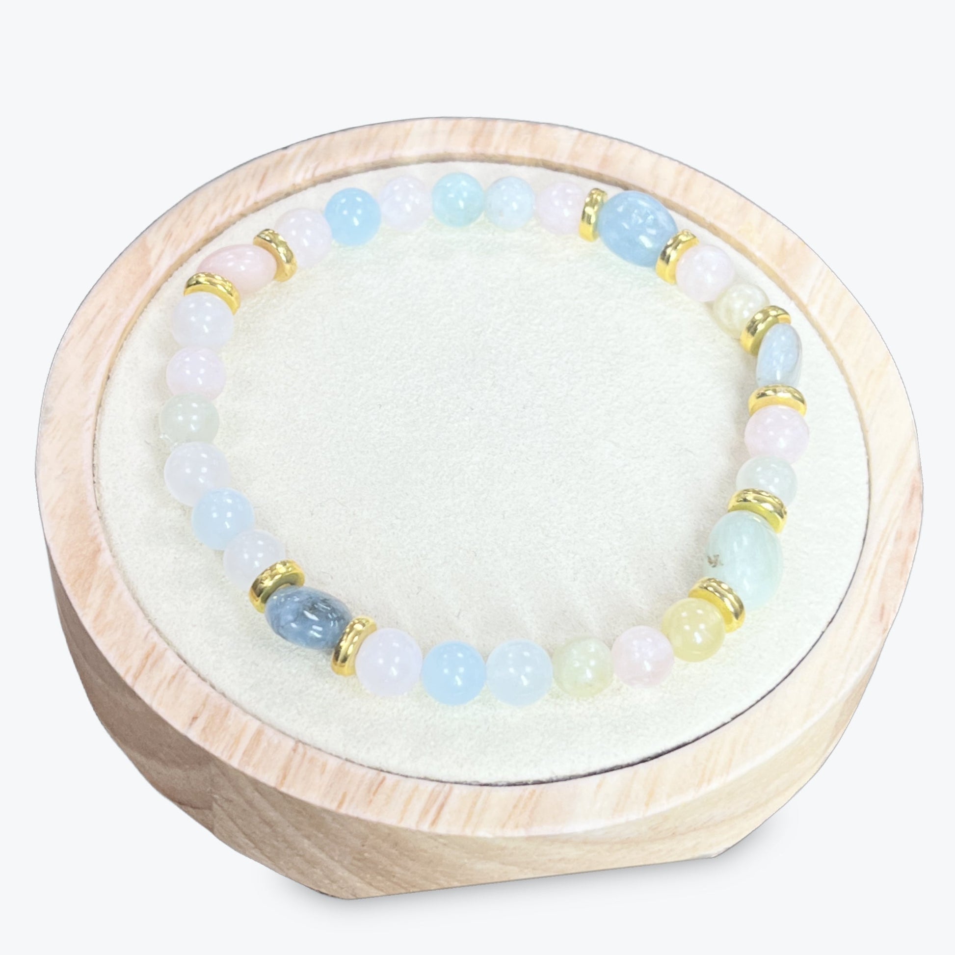 Bracelet En Morganite + Apprets Ronds Dorés