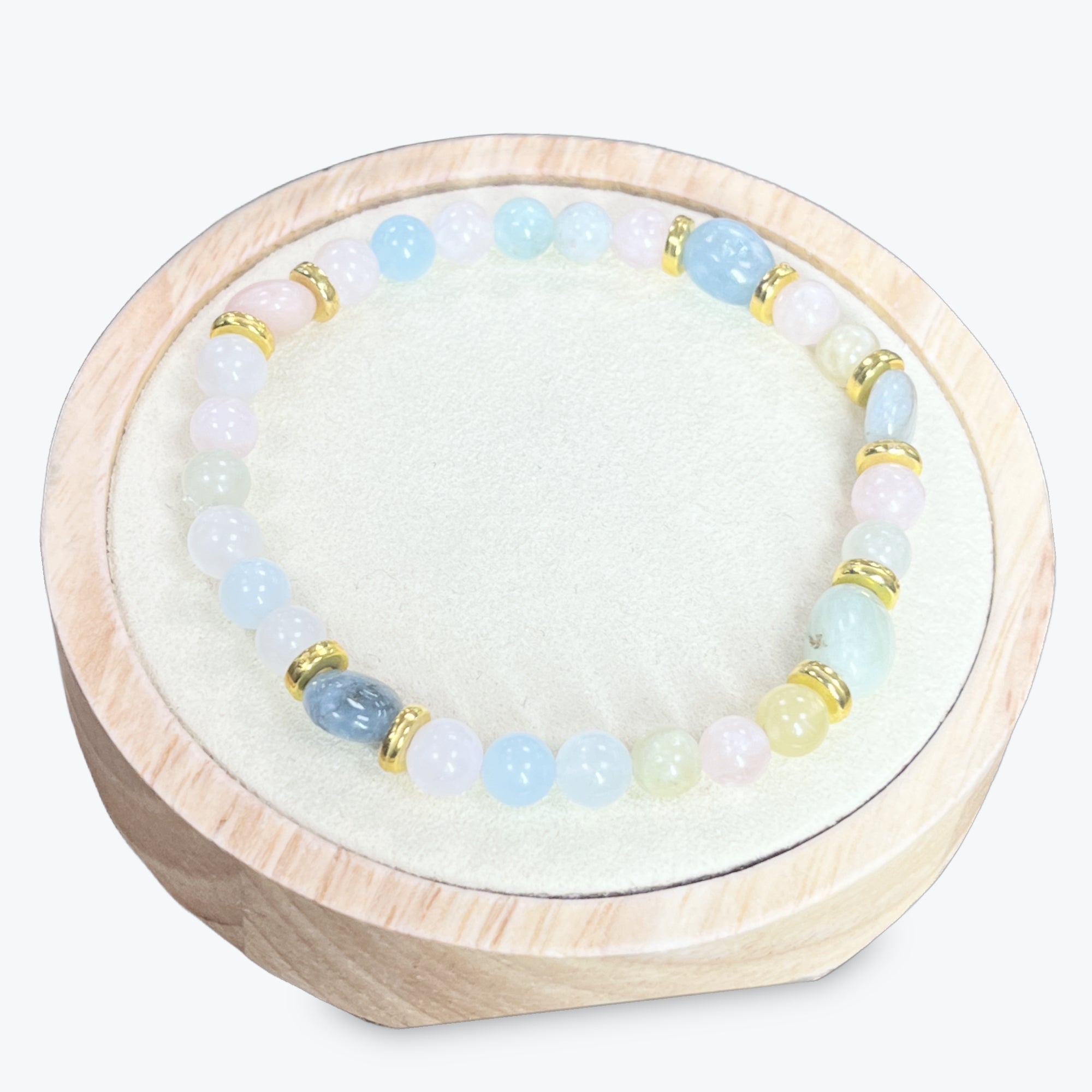 Bracelet En Morganite + Apprets Ronds Dorés