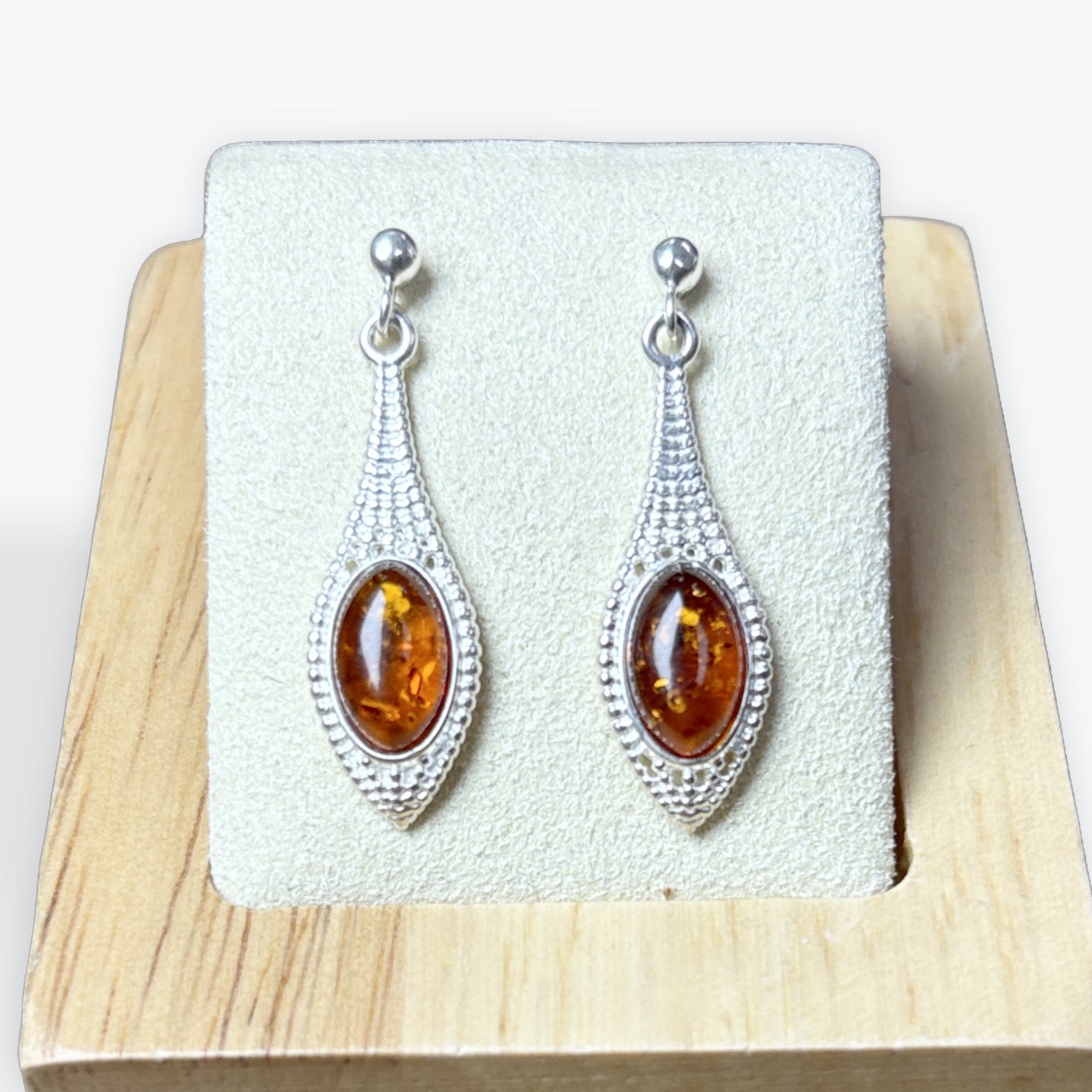 Boucle d'oreilles pendante ambre marquise - Argent 925