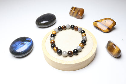 Bracelet Triade Tigre, Obsidienne & Labradorite