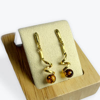Boucle d'oreilles ambre torsadé vermeil