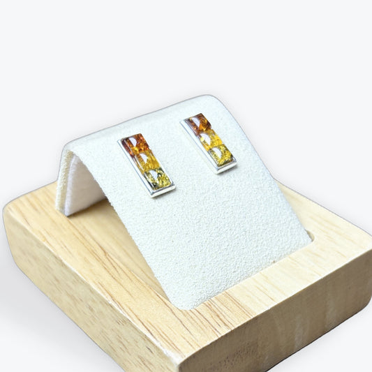 Boucles d'oreilles Ambre carré triple couleur - Argent 925