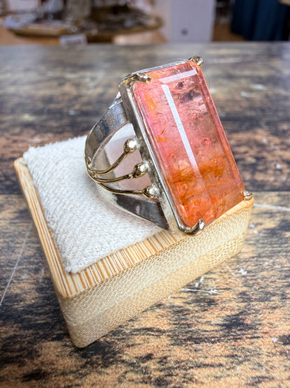 Bague tourmaline rose carré, or 18k
