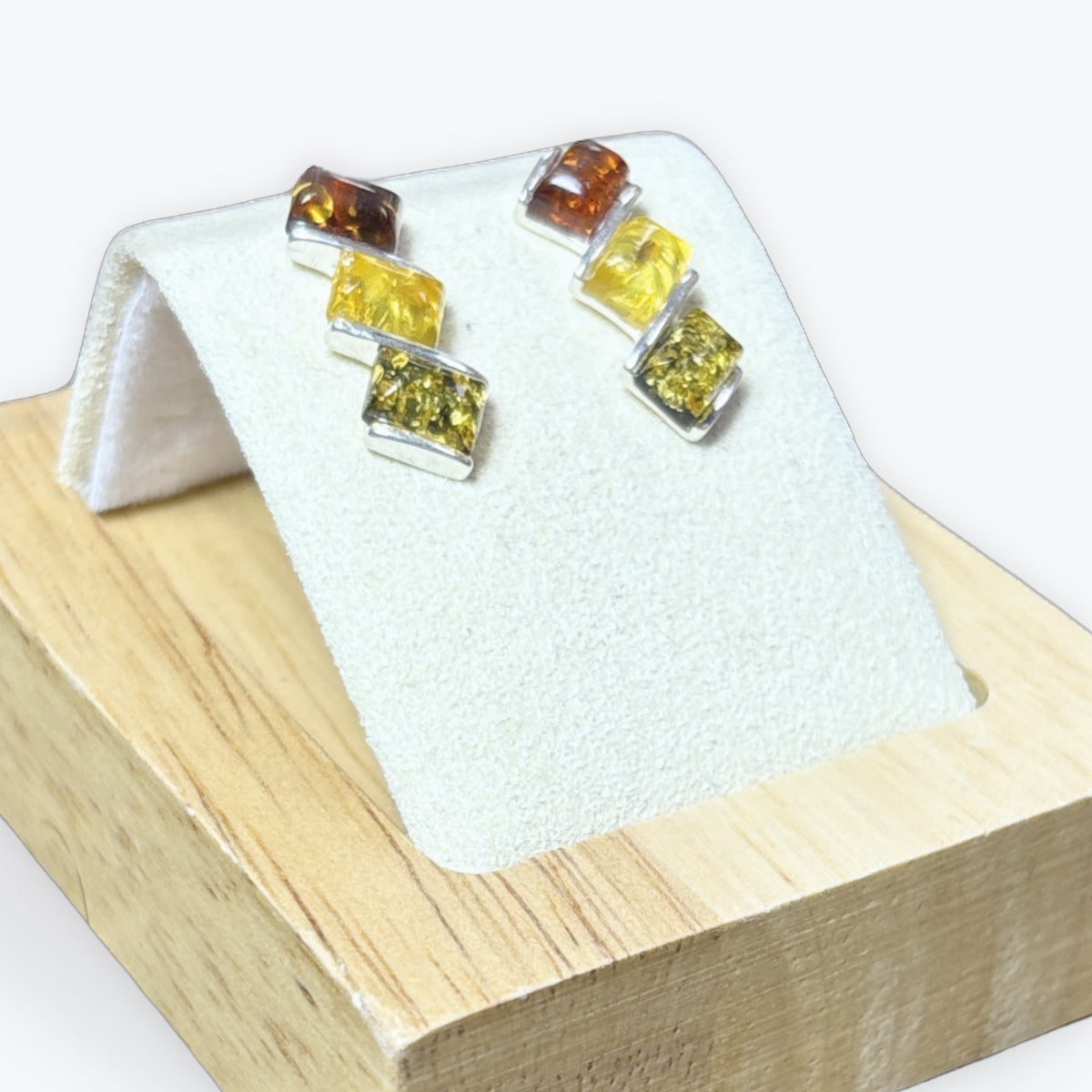 Boucles d'oreilles Ambre clou - Triple couleur - Argent 925