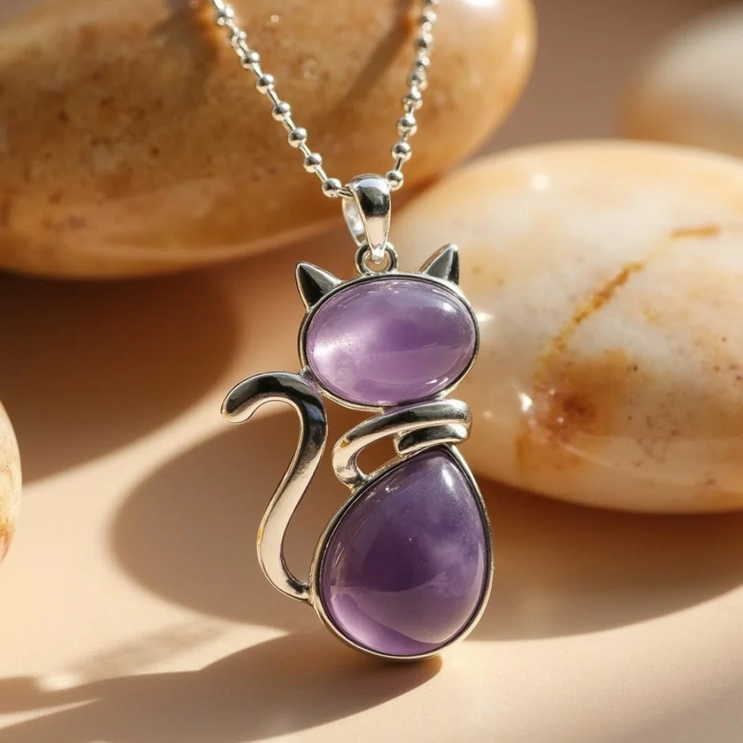 Collier Pendentif Chat en Pierre Naturelle - Tatum Cristal