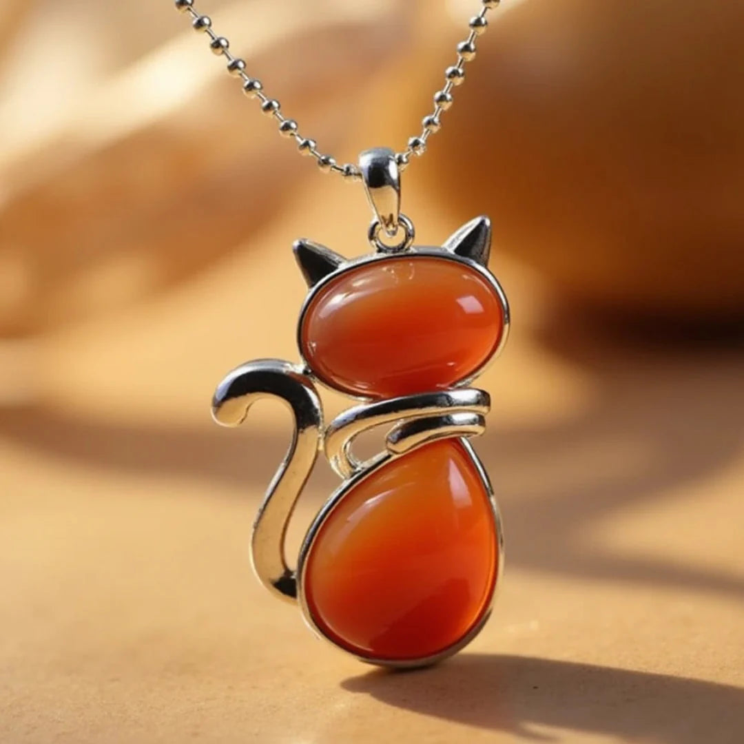 Collier Pendentif Chat en Pierre Naturelle - Tatum Cristal