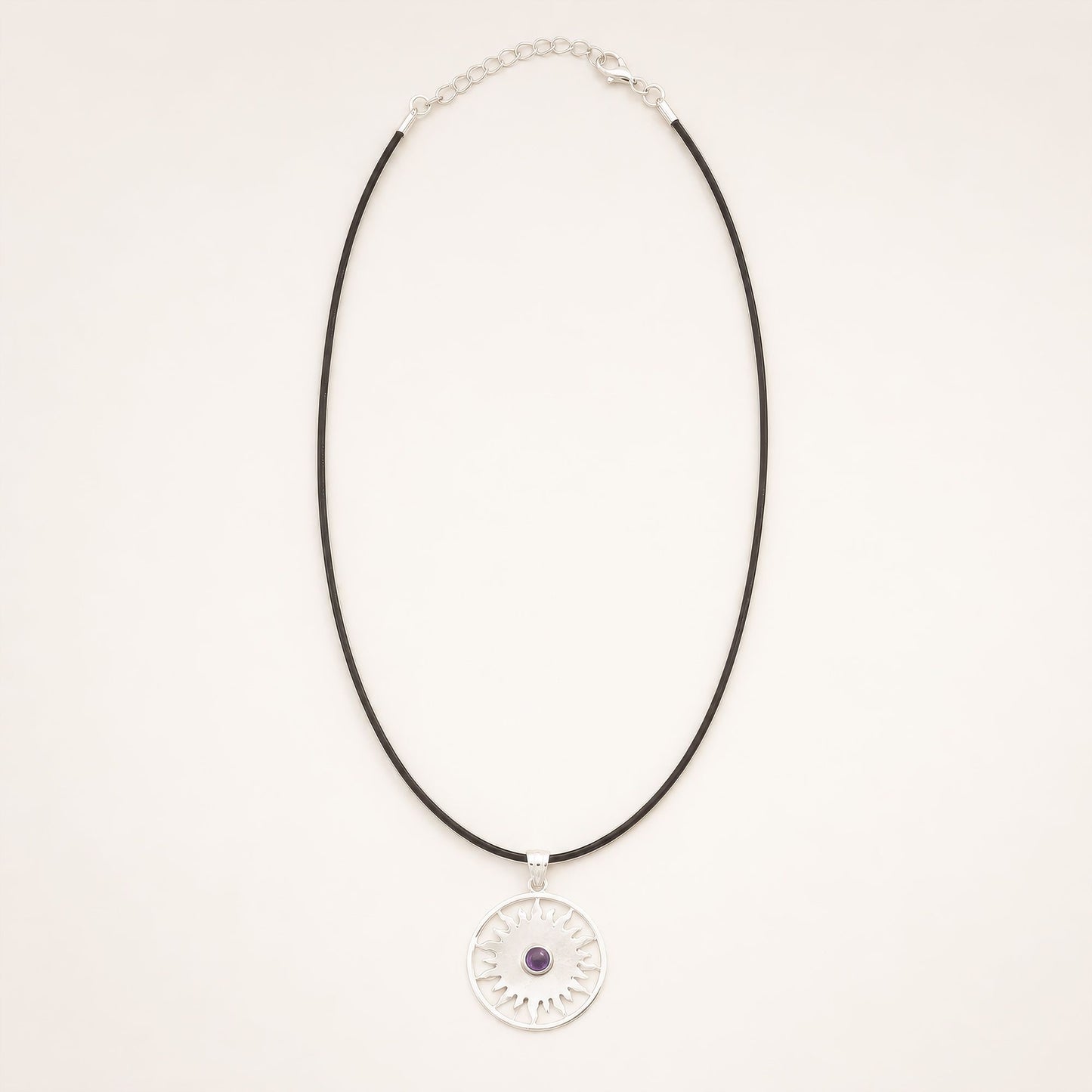 Pendentif Soleil Sacré - Argenté & Pierre Violette
