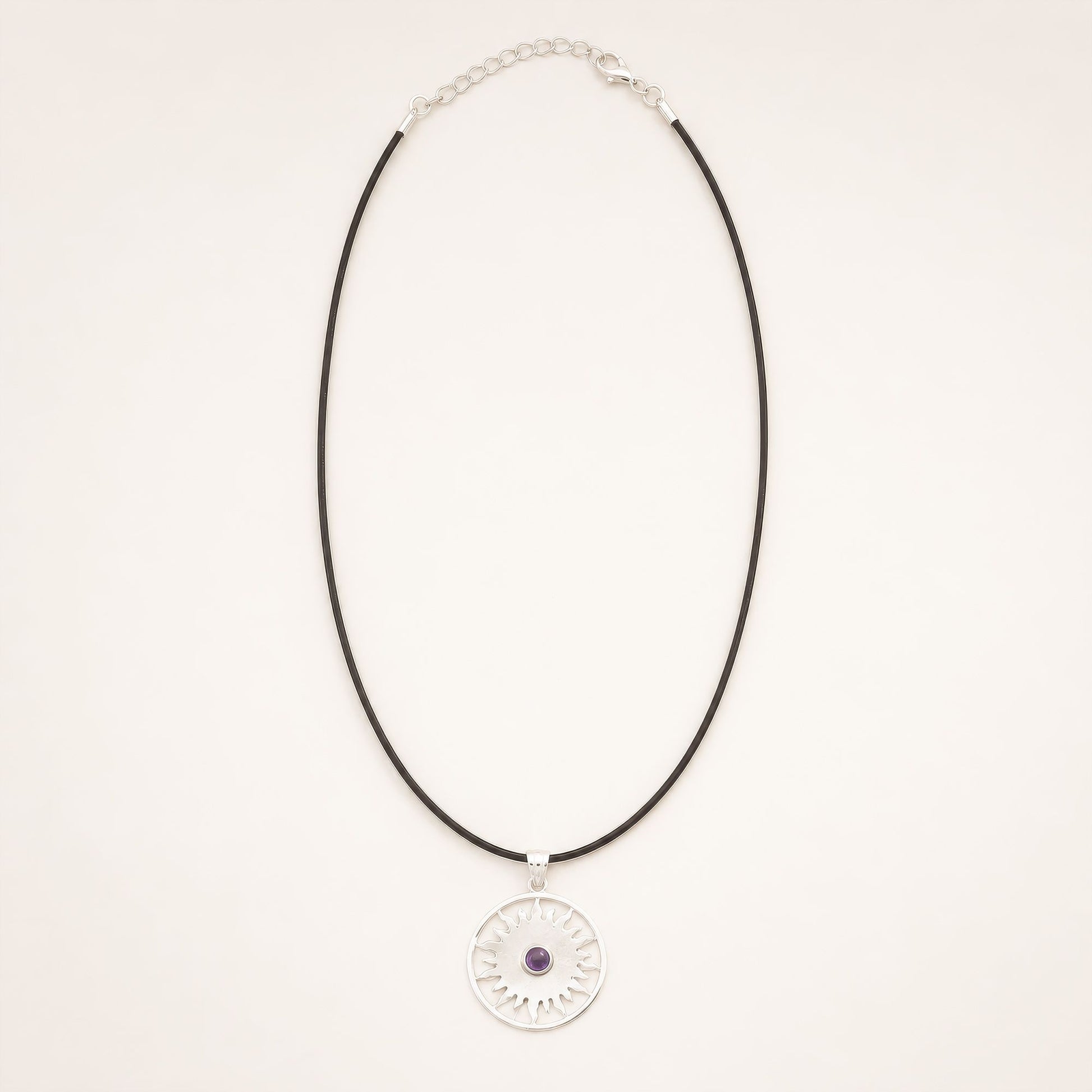 Pendentif Soleil Sacré - Argenté & Pierre Violette