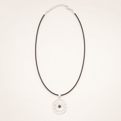 Pendentif Soleil Sacré - Argenté & Pierre Violette