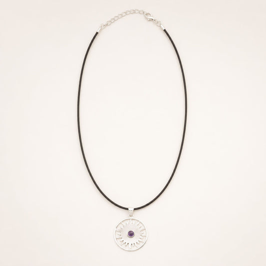 Pendentif Soleil Sacré - Argenté & Pierre Violette