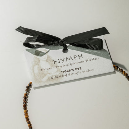 Collier Œil de Tigre — Pendentif Papillon en Feuille Naturelle - photo 2