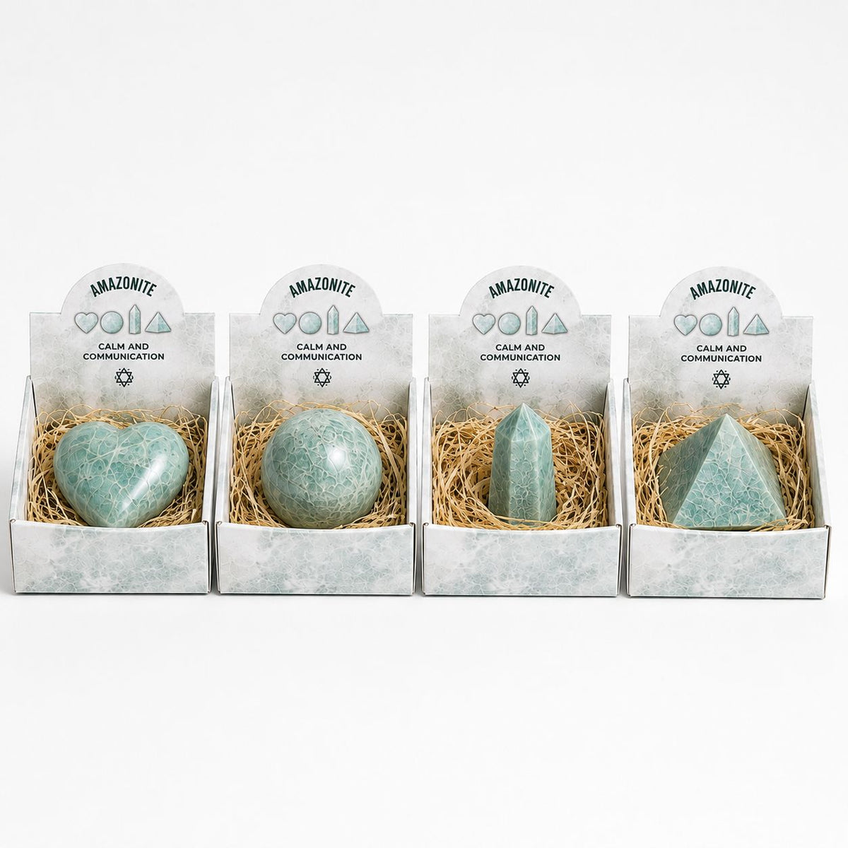 Set de 4 Formes en Amazonite — Cœur, Sphère, Obélisque, Pyramide - photo 2