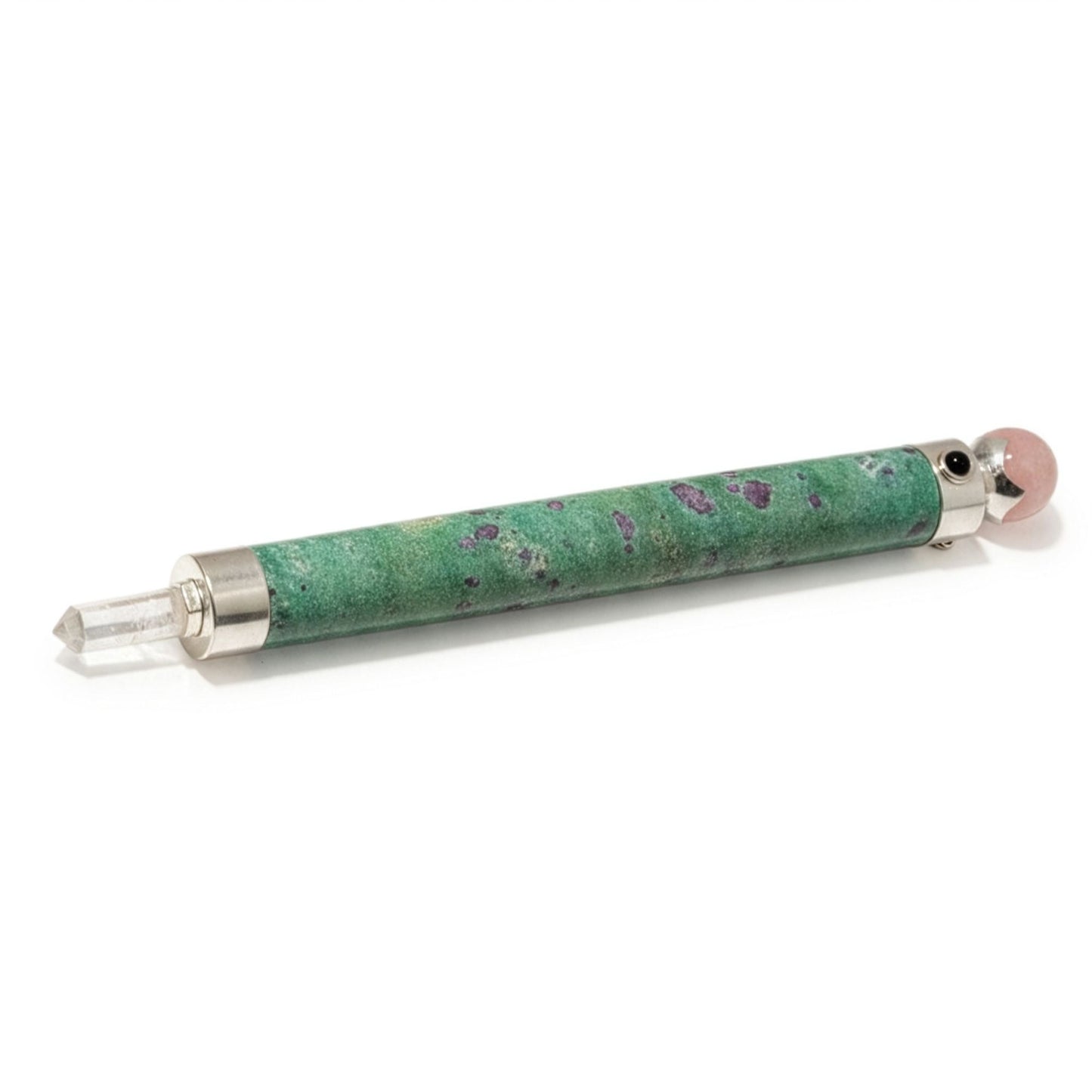 Baguette Fuchsite rubis et Quartz rose à sphère - 23 cm