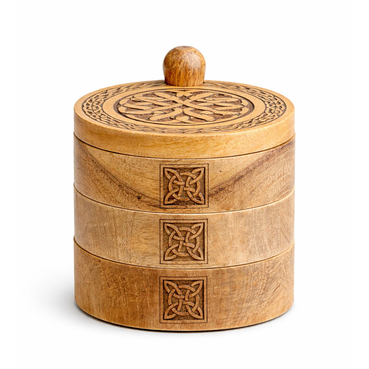 Boîte à Tarot en Bois Sculpté — Nœuds Celtiques — 3 Étages Pivotants - photo 2
