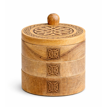 Boîte à Tarot en Bois Sculpté — Nœuds Celtiques — 3 Étages Pivotants - photo 2