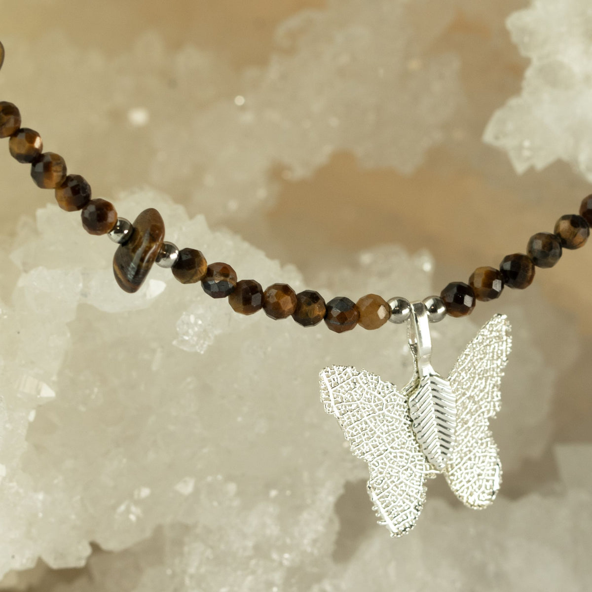 Collier Œil de Tigre — Pendentif Papillon en Feuille Naturelle - photo 5