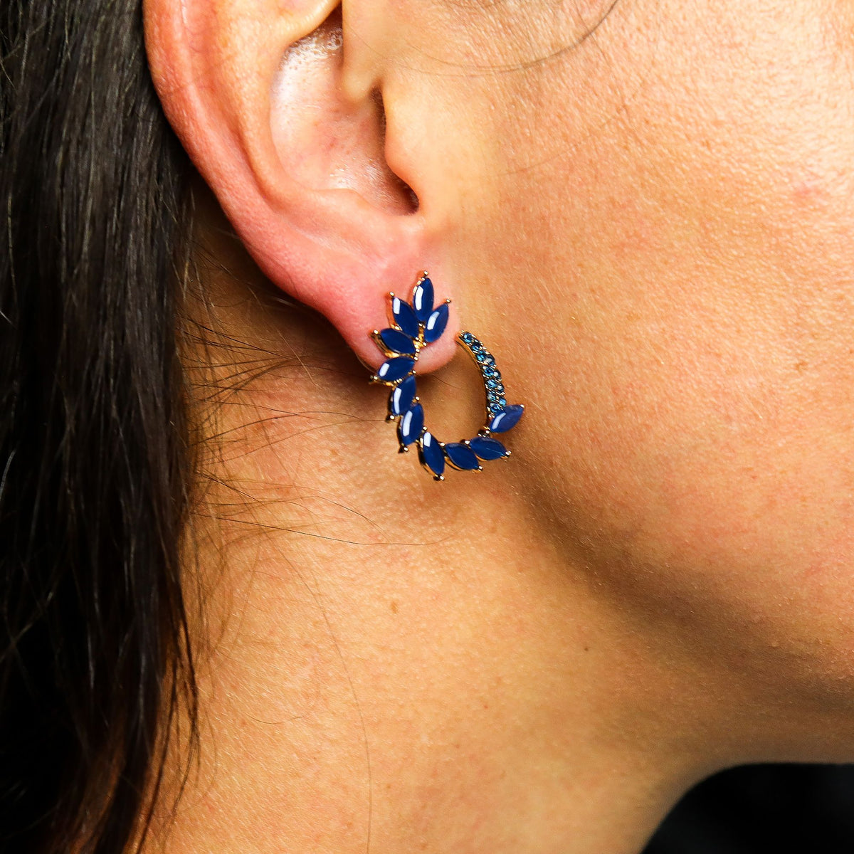 Boucles d'Oreilles Verre Bleu Royal - Vintage Loop Acier – photo 2