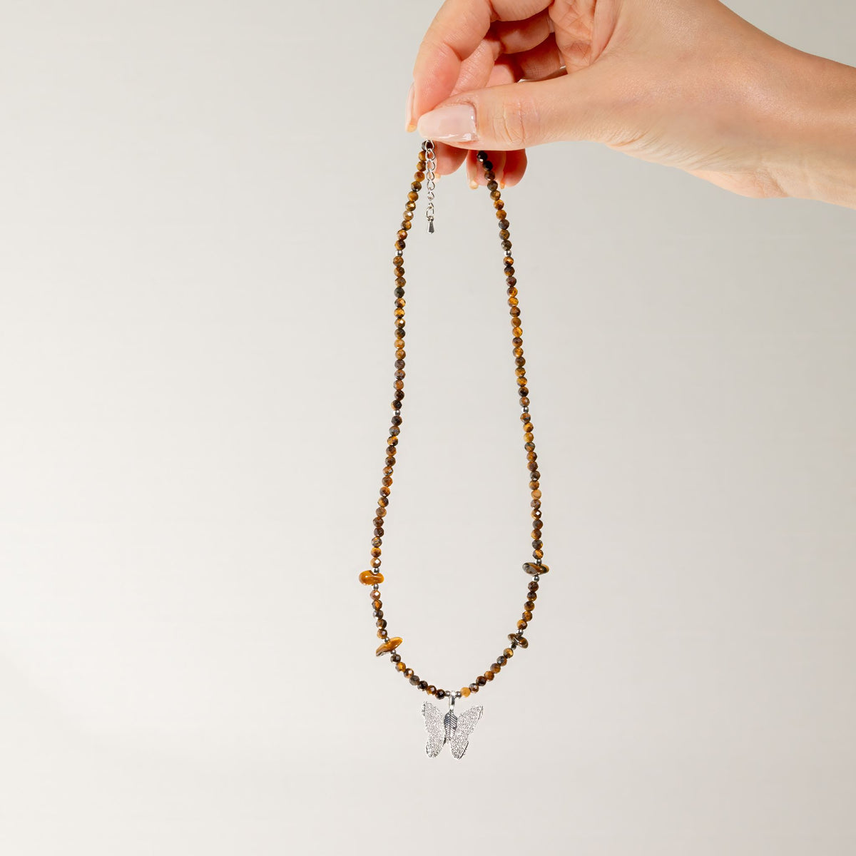 Collier Œil de Tigre — Pendentif Papillon en Feuille Naturelle - photo 3