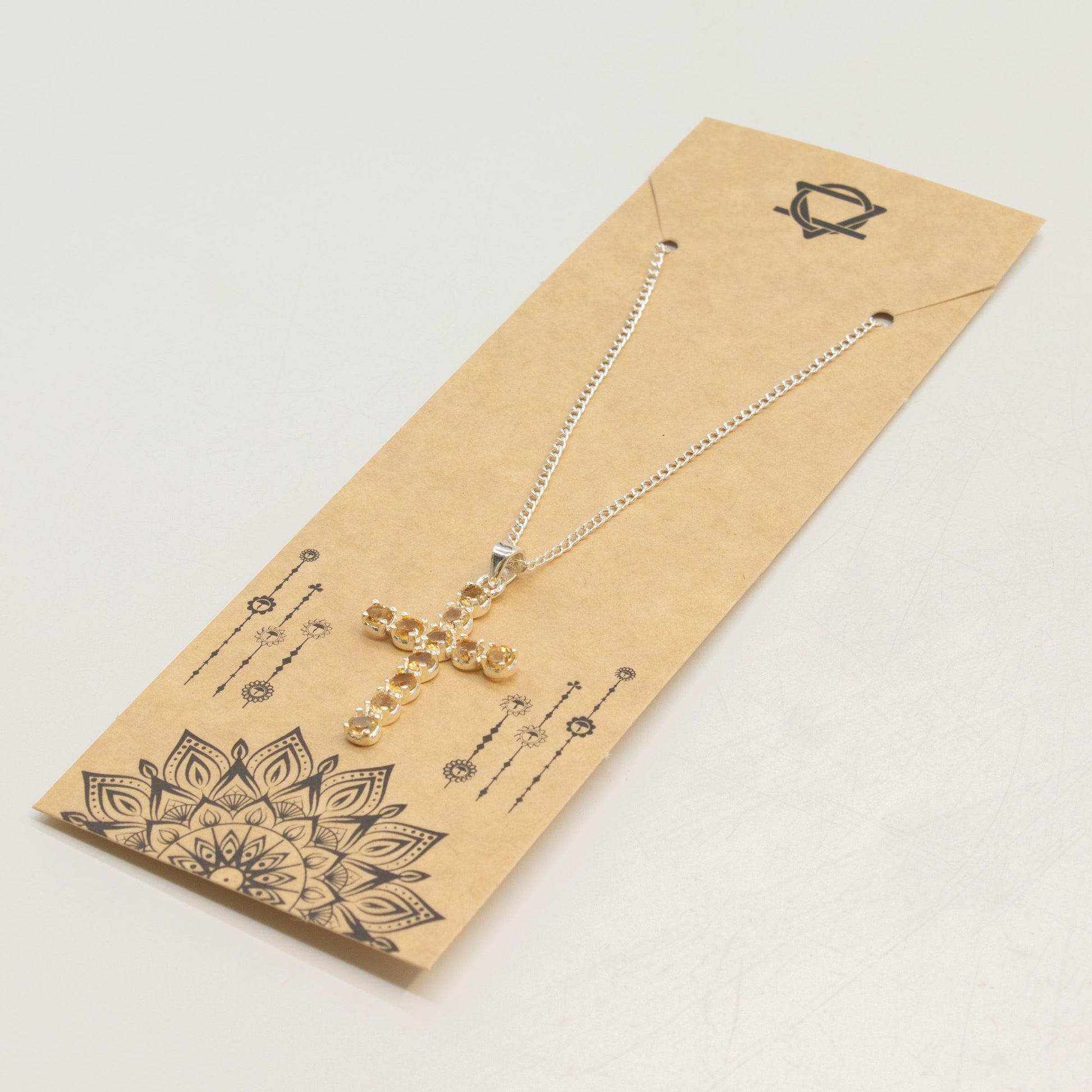 Pendentif Croix Argentée - Pierres Dorées