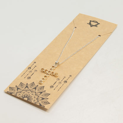 Pendentif Croix Argentée - Pierres Dorées