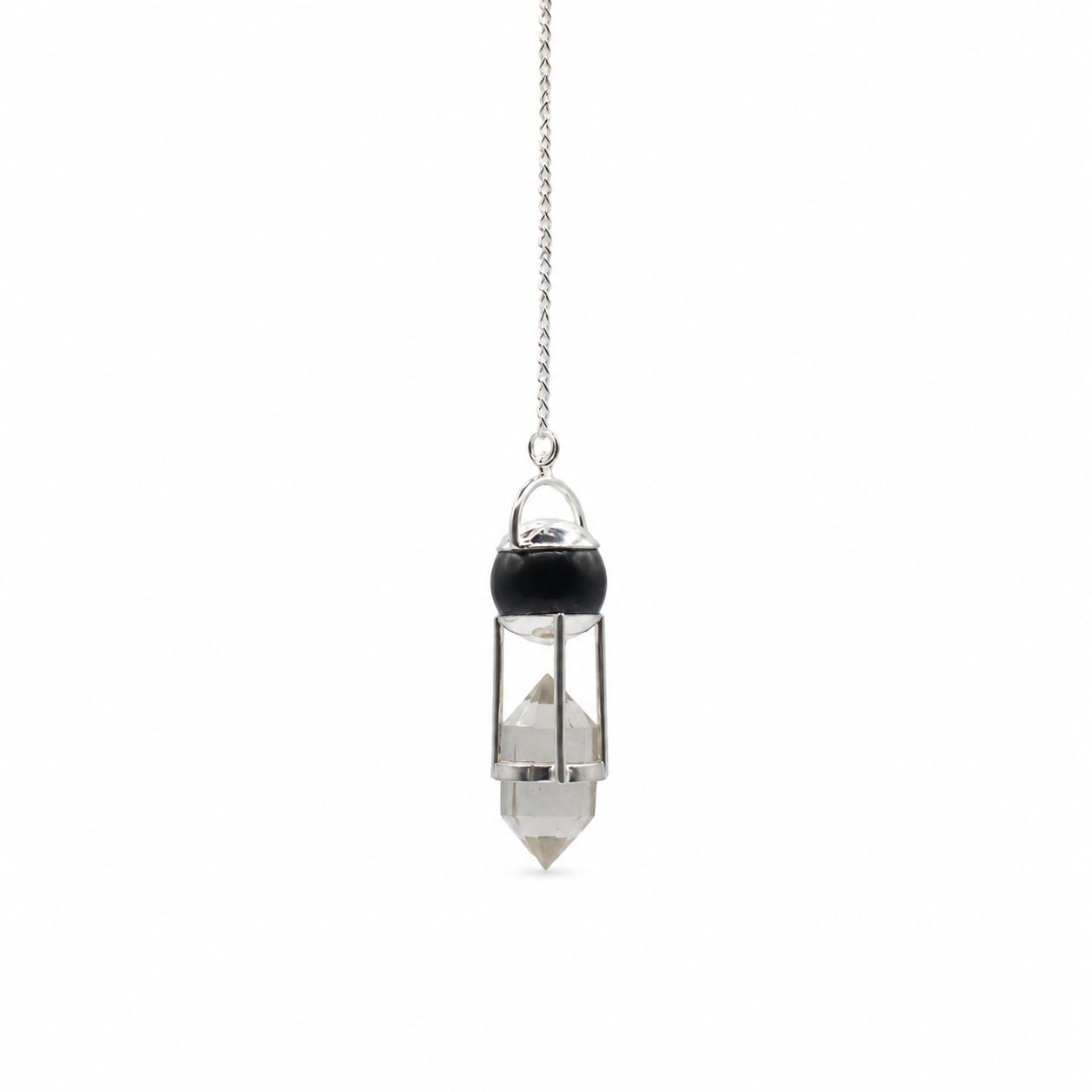 Pendule Obsidienne et Cristal de roche double pointe