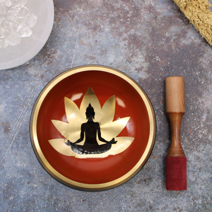 Lrg Buddha Singing Bowl Set- Black/Orange 14cm