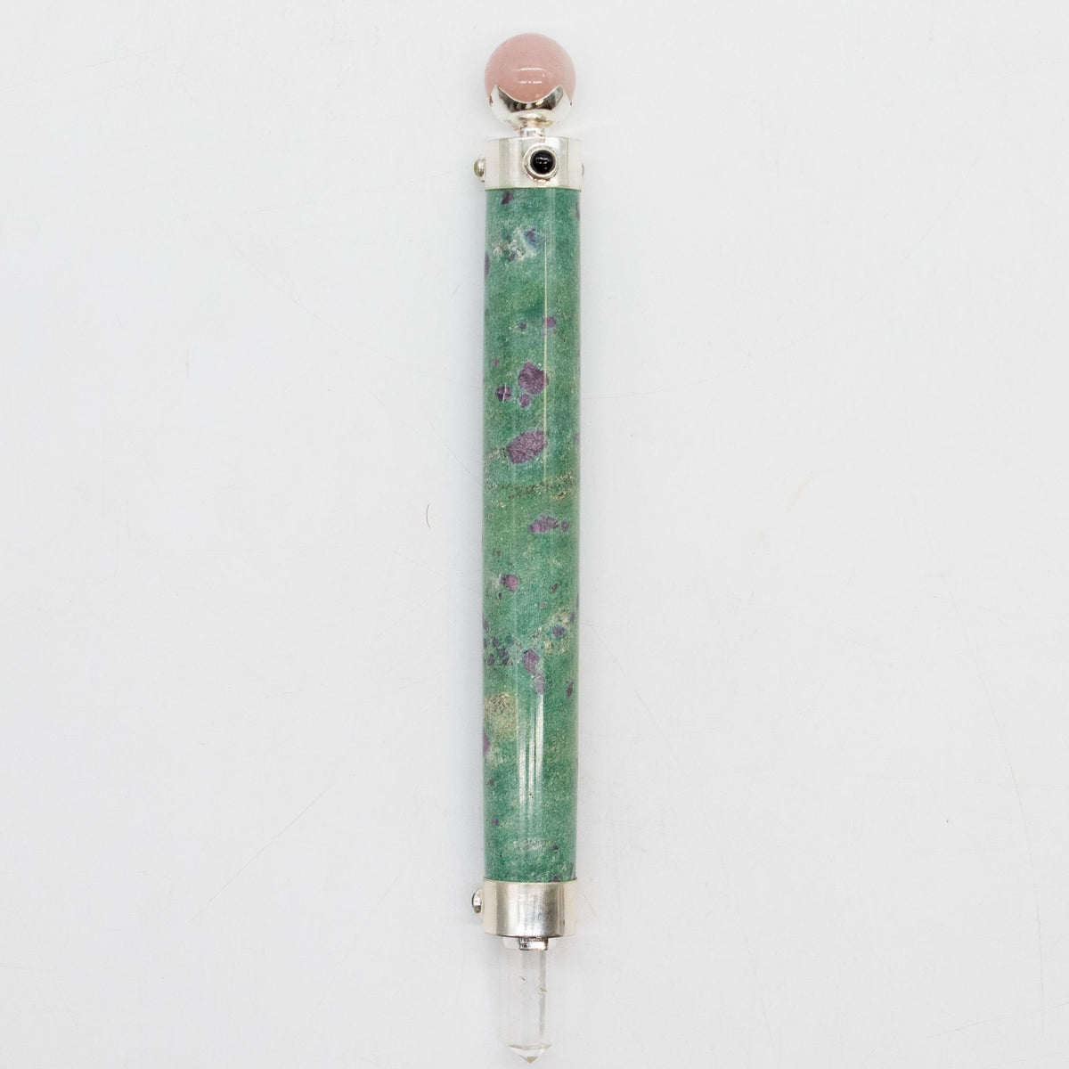Baguette Fuchsite rubis et Quartz rose à sphère - 23 cm