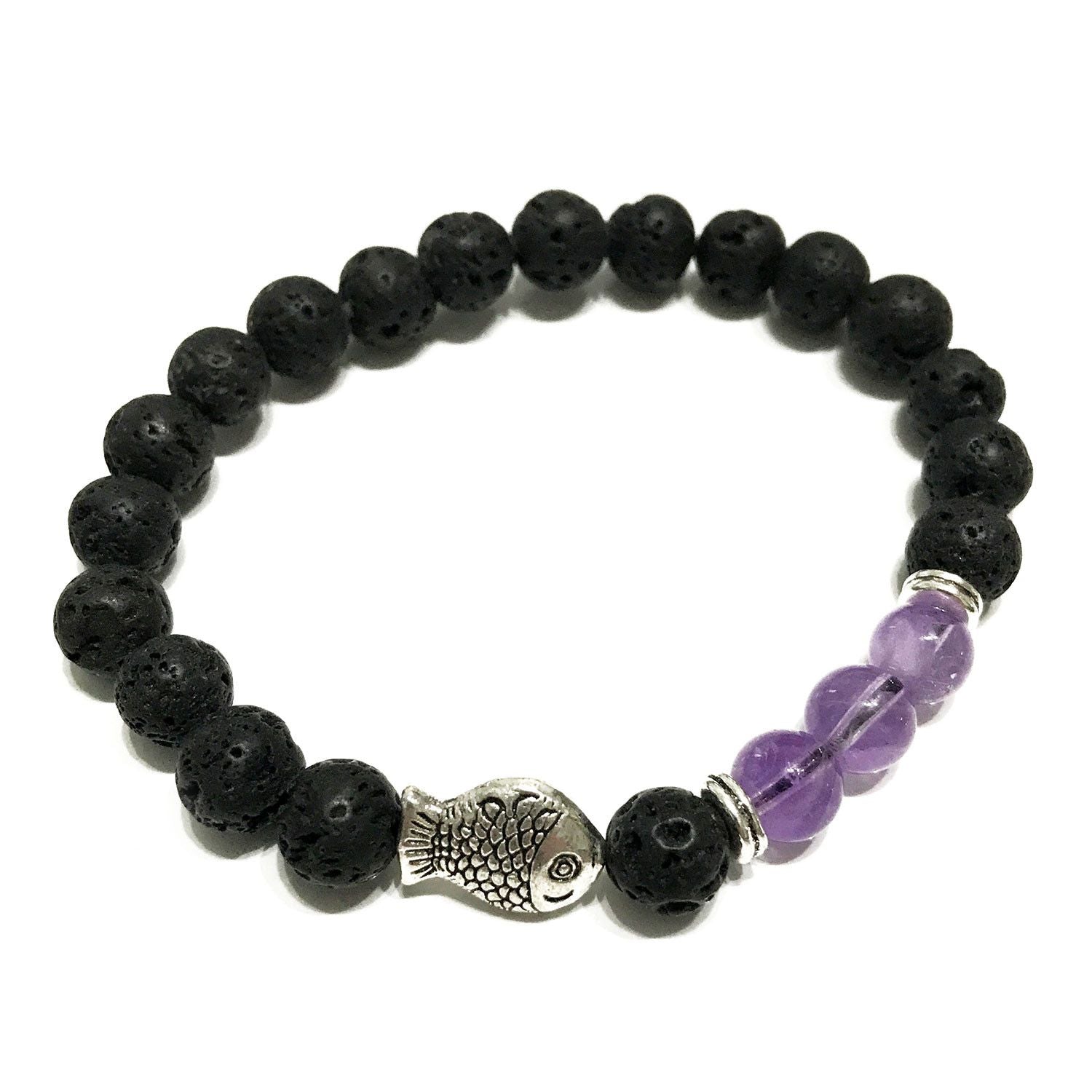 Bracelet en pierre de lave - Améthyste